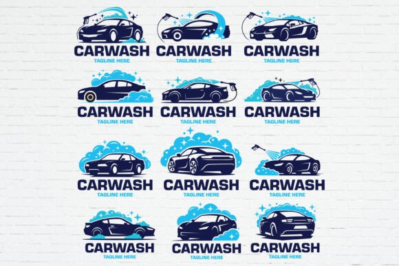 12 Car Washing Logo Bundle for Professional Graphics and Logos