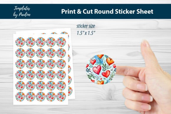 Anniversary Heart Round Sticker Sheet for Print Templates and Graphics