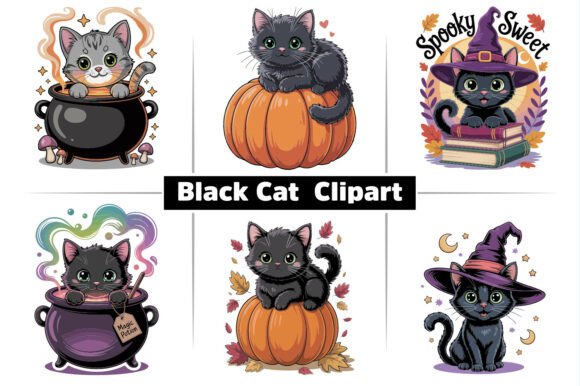 Black Cat Halloween Clipart Design Pack for Graphics and Illustrations