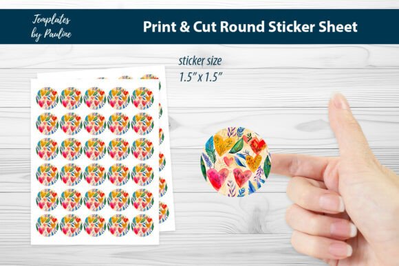 Bullet Journal Heart Round Sticker Sheet for Graphics and Print Templates