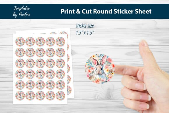 Cute Easter Bunny Round Sticker Sheet for Graphics and Print Templates
