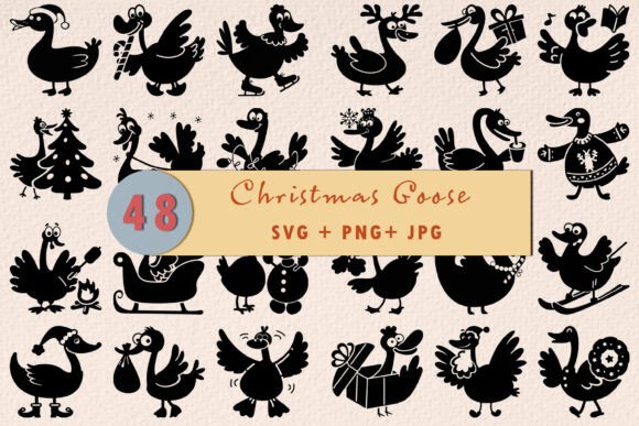 Festive Holiday Ducks Silhouette SVG PNG for Illustrations and Graphics