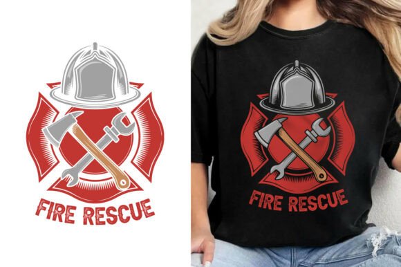 Fire Rescue Firefighter Shield T-Shirt Graphics for Blog & Website Design