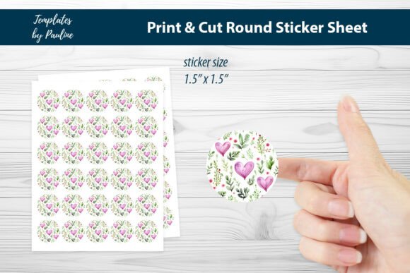 Handmade Heart Round Sticker Sheet for Graphics and Print Templates