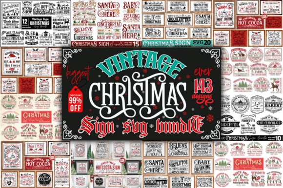 Mega Vintage Christmas Sign SVG Bundle for Crafts and Graphics
