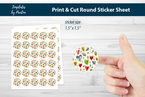 Memory Heart Round Sticker Sheet for Print Templates and Graphics