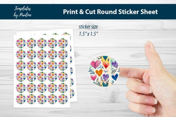Party Favor Heart Round Sticker Sheet for Graphics and Print Templates