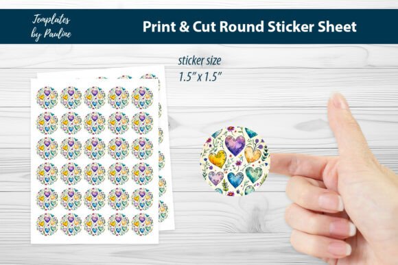 Planner Heart Round Sticker Sheet for Print Templates and Graphics