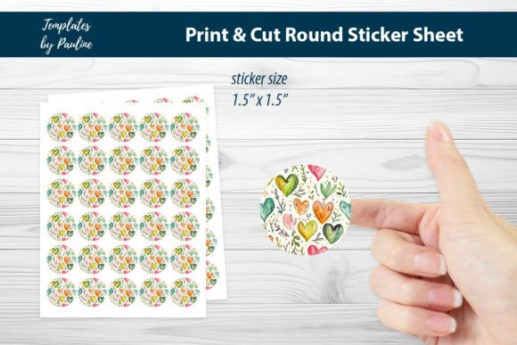 Thank You Heart Round Sticker Sheet for Graphics and Print Templates