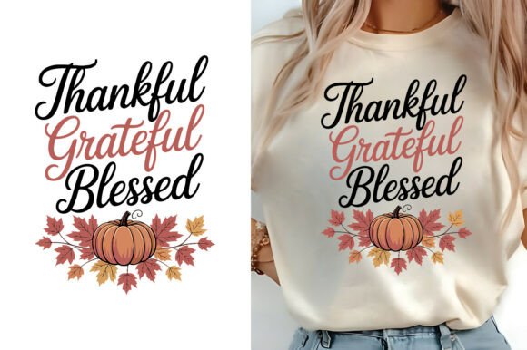 Thankful Grateful Blessed Turkey Design for T-Shirt Graphics