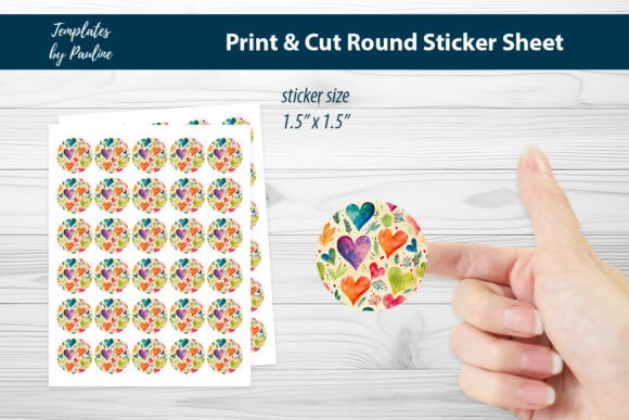 Valentine Heart Round Sticker Sheet for Graphics and Print Templates